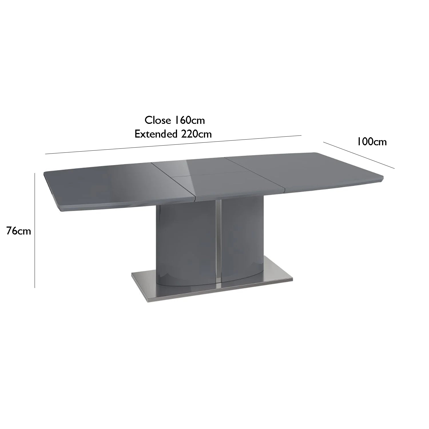 Zara 1.6M High Gloss Grey Extending Dining Table