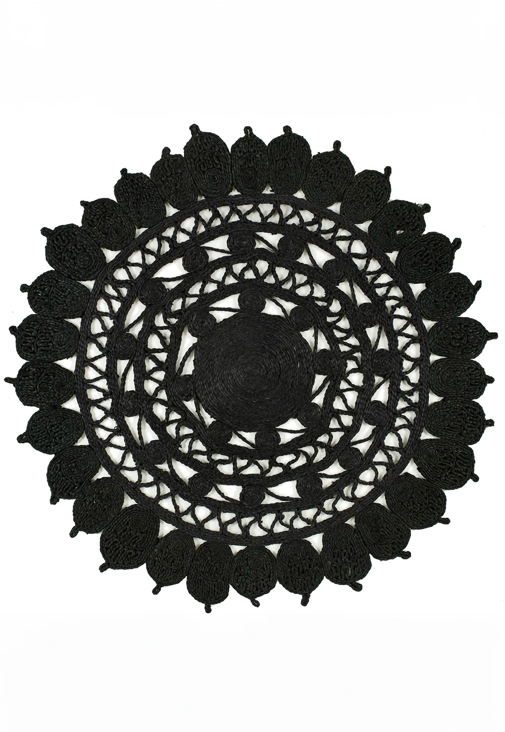 Zarla Black Jute Round Rug, 120cmx120cm - Also available in Natural - Main Image