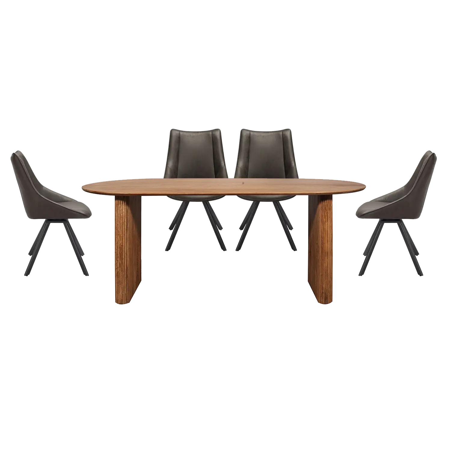 Zen Mango Wood Oval Dining Table with Vintage Grey Chairs