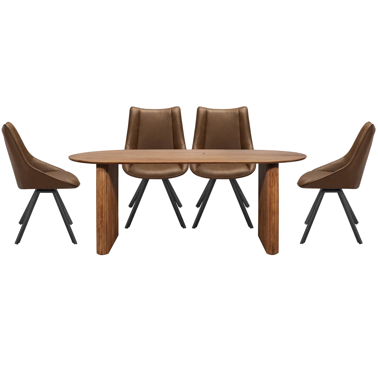 Zen Mango Wood Oval Dining Table with Vintage Tan Chairs