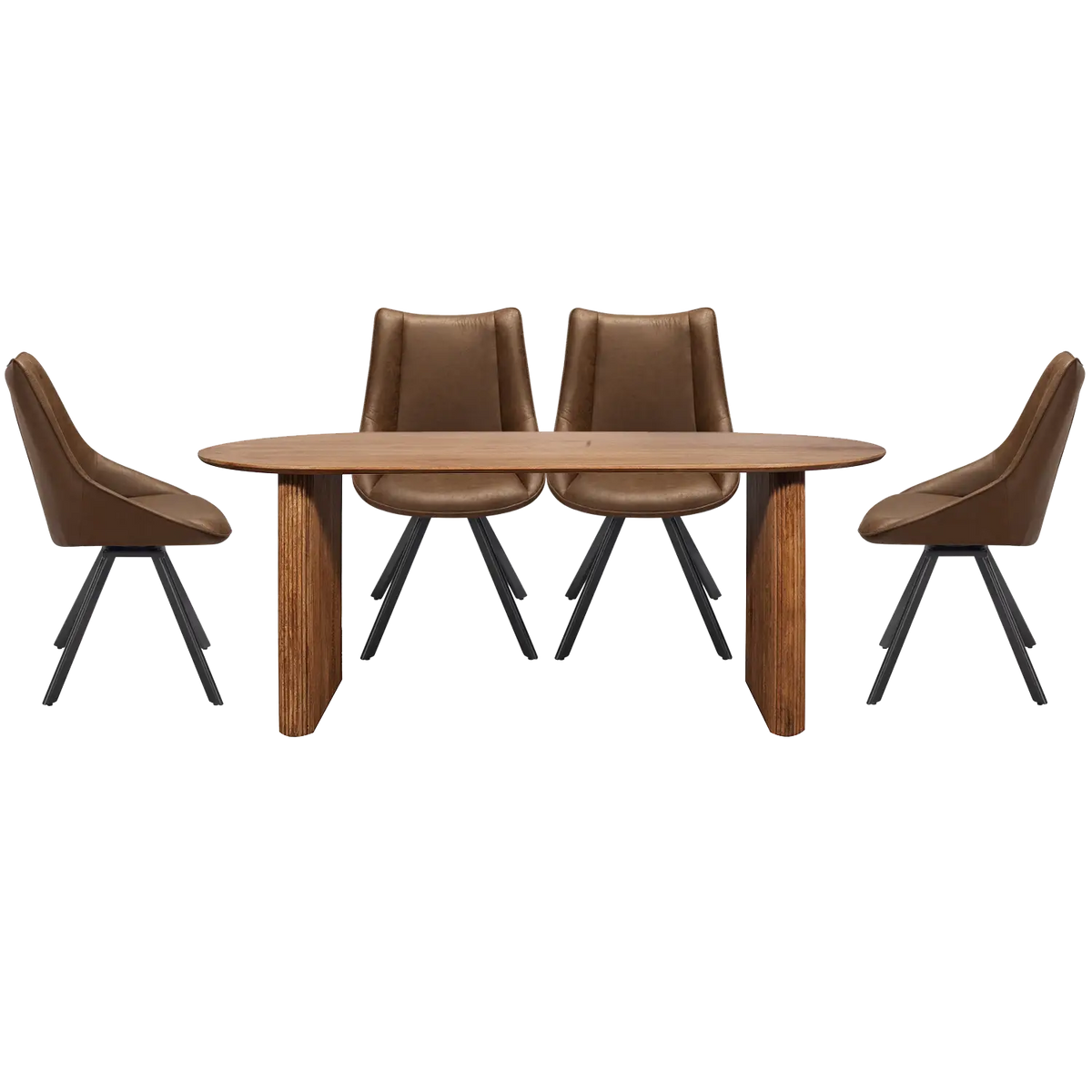 Zen Mango Wood Oval Dining Table with Vintage Tan Chairs, matching furniture available - Main Image