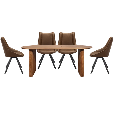 Zen Mango Wood Oval Dining Table with Vintage Tan Chairs, matching furniture available - Main Image