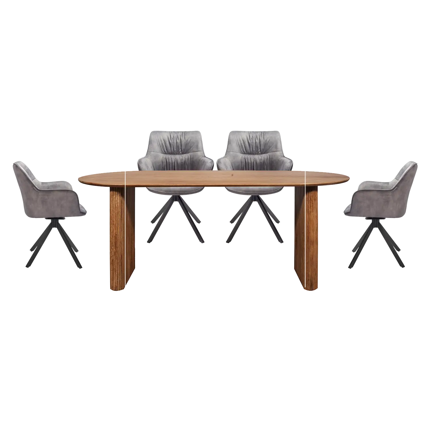 Zen Mango Wood Oval Dining Table with Marvel Silver Grey Swivel Chairs