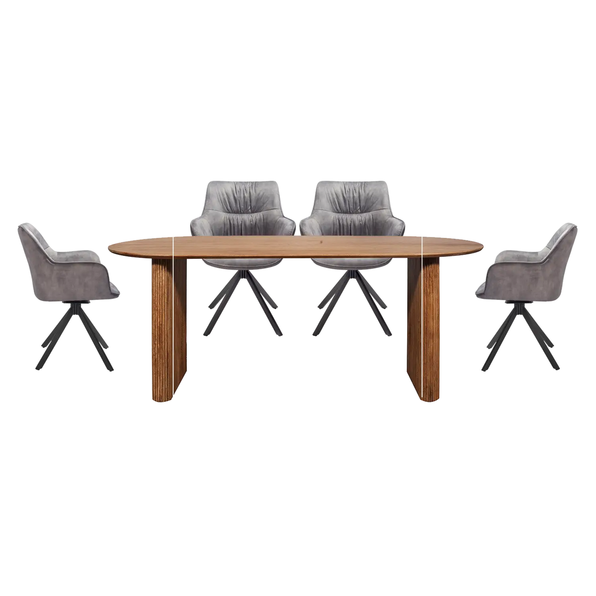 Zen Mango Wood Oval Dining Table with Marvel Silver Grey Swivel Chairs, Marvel Dining Chairs also available in Graphite - Main Image 