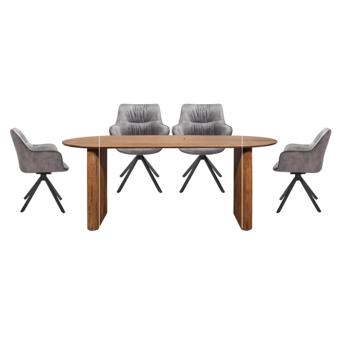 Zen Mango Wood Oval Dining Table with Marvel Silver Grey Swivel Chairs, Marvel Dining Chairs also available in Graphite - Main Image 