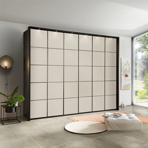 Zenith Champagne Glass Front 300cm Large 6 Door Wardrobe, also available in Havana, White and Pebble Grey Glass