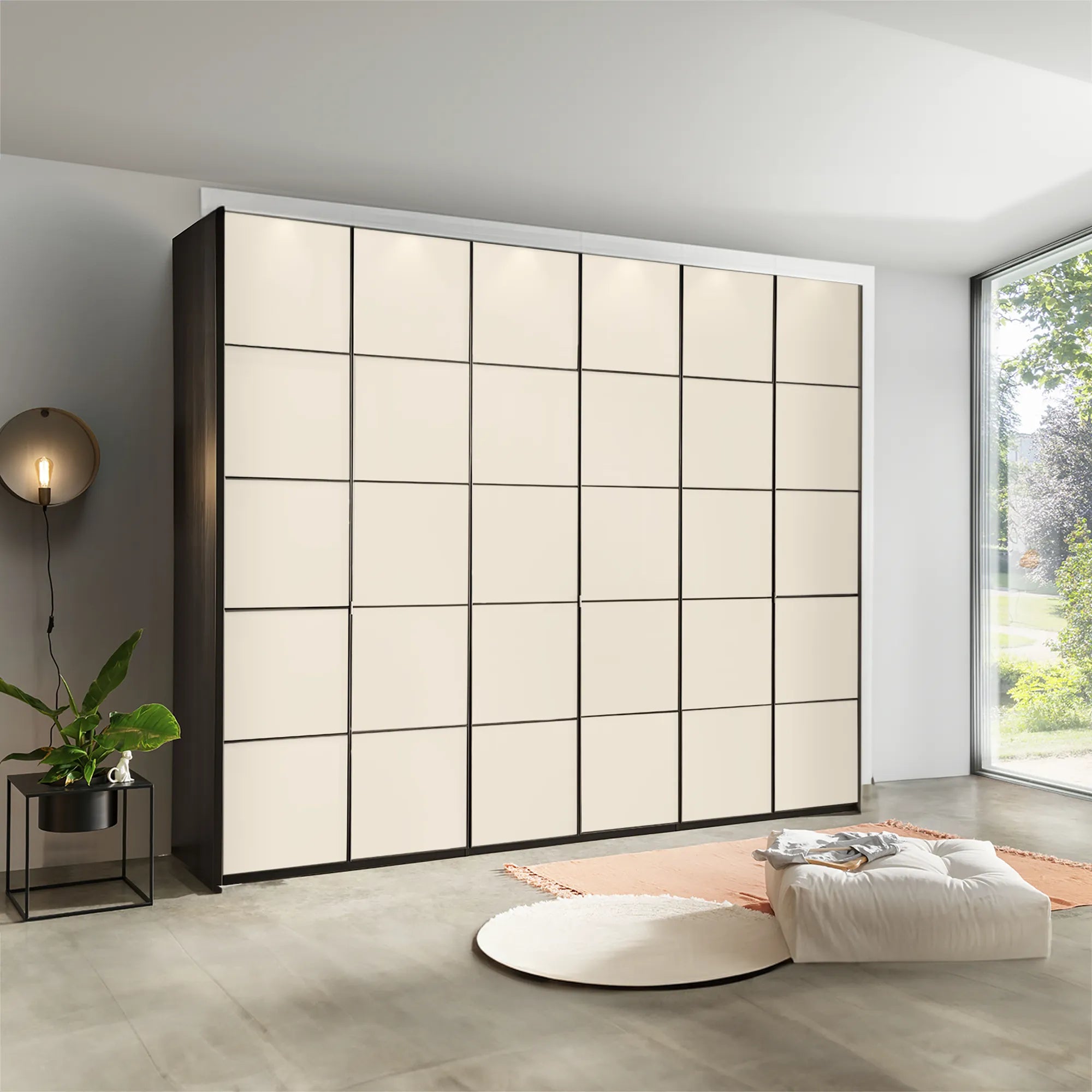 Zenith Champagne Glass Front 300cm Large 6 Door Wardrobe, also available in Havana, White and Pebble Grey Glass - Lifestyle Image 