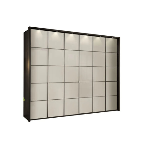 Zenith Pebble Grey Glass Front 300cm Large 6 Door Wardrobe, also available in Havana, White and Champagne Glass - With passepartout frame