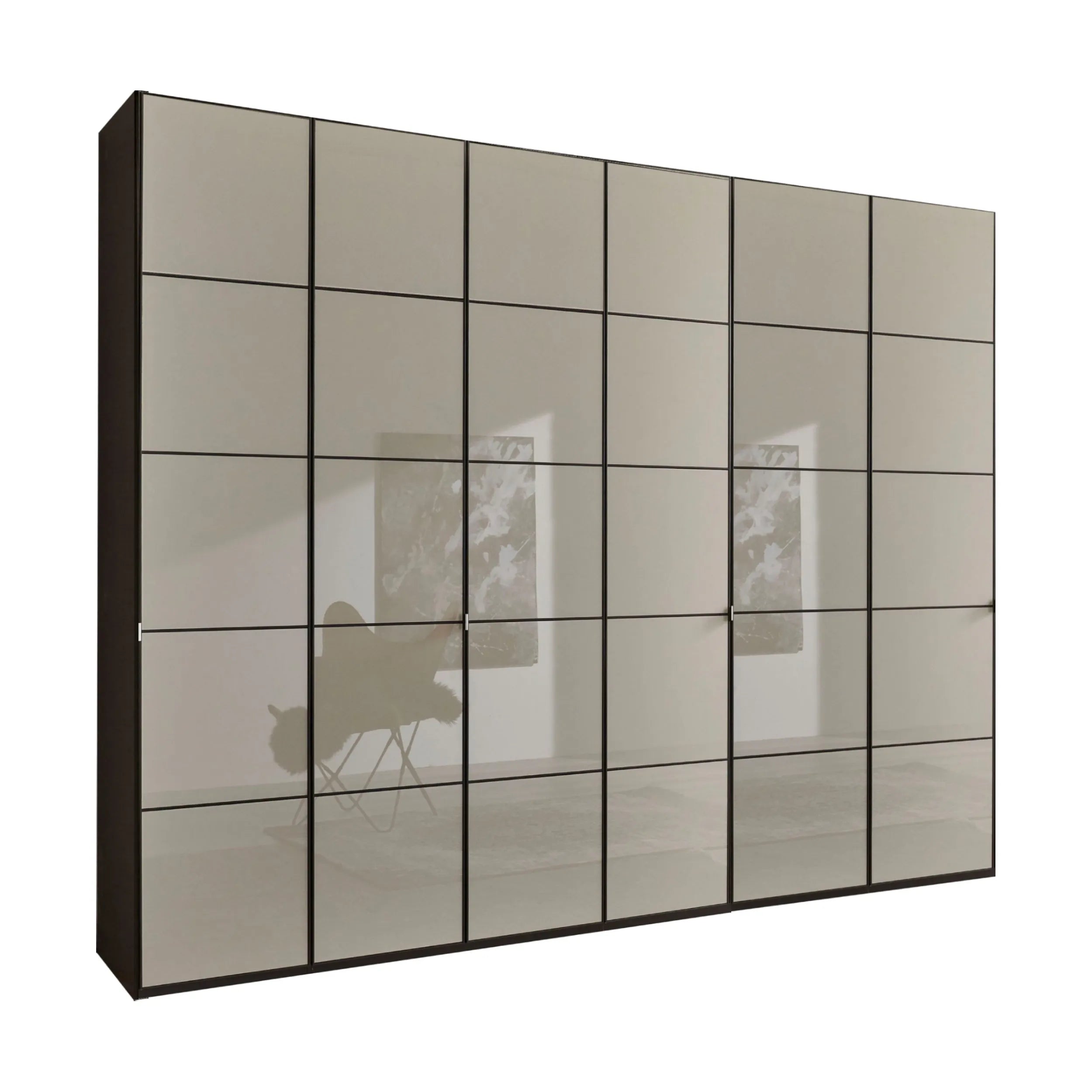 Zenith Pebble Grey Glass Front 300cm Large 6 Door Wardrobe