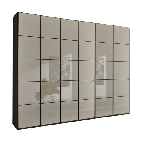 Zenith Pebble Grey Glass Front 300cm Large 6 Door Wardrobe, also available in Havana, White and Champagne Glass - Wardrobe Image