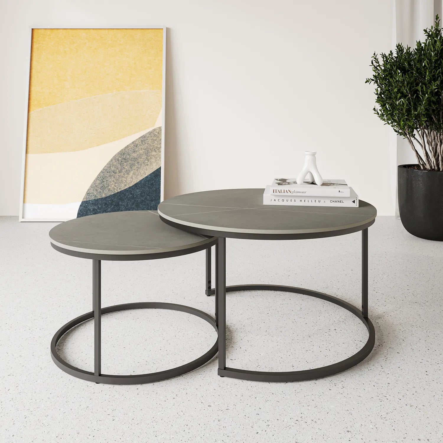 Zeus Grey 2 Piece Ceramic Coffee Table, also available in White - Lifestyle Image