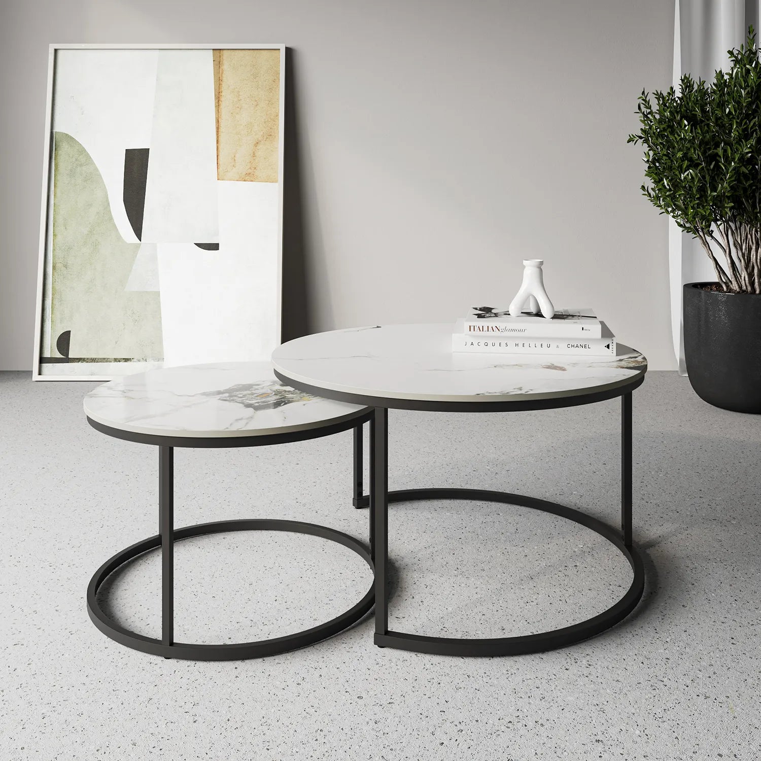 Zeus White 2 Piece Ceramic Coffee Table, also available in Grey - Lifestyle Image