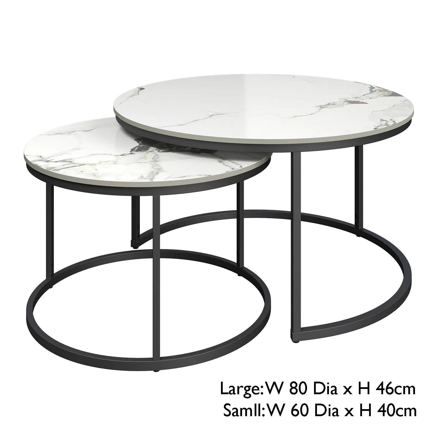 Zeus White 2 Piece Ceramic Coffee Table, also available in Grey - Dimensions