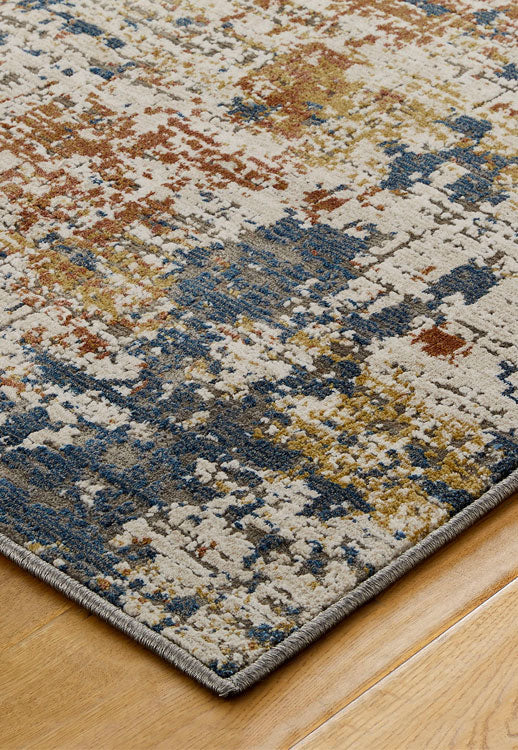 Astro Modern Beige, Navy and Rust Distressed Rug