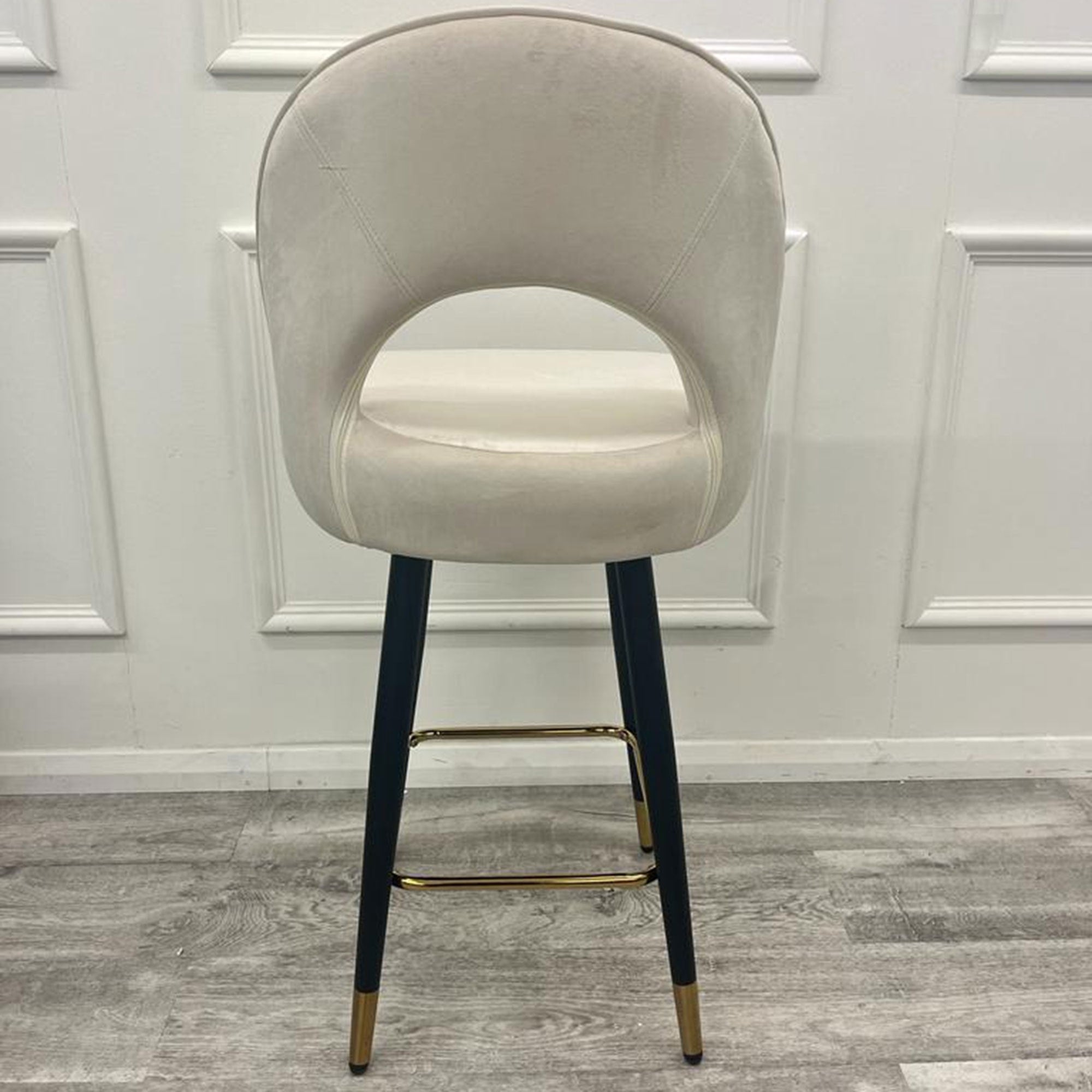 Clover Cream Brushed Velvet Bar Stool with Black Legs and Gold Tip