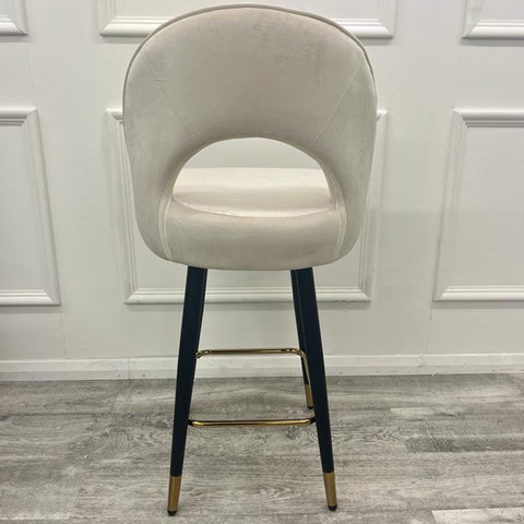 Clover Cream Brushed Velvet Bar Stool with Black Legs and Gold Tip