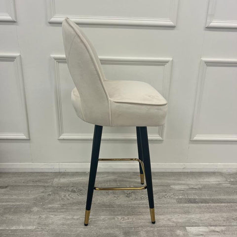 Clover Cream Brushed Velvet Bar Stool with Black Legs and Gold Tip