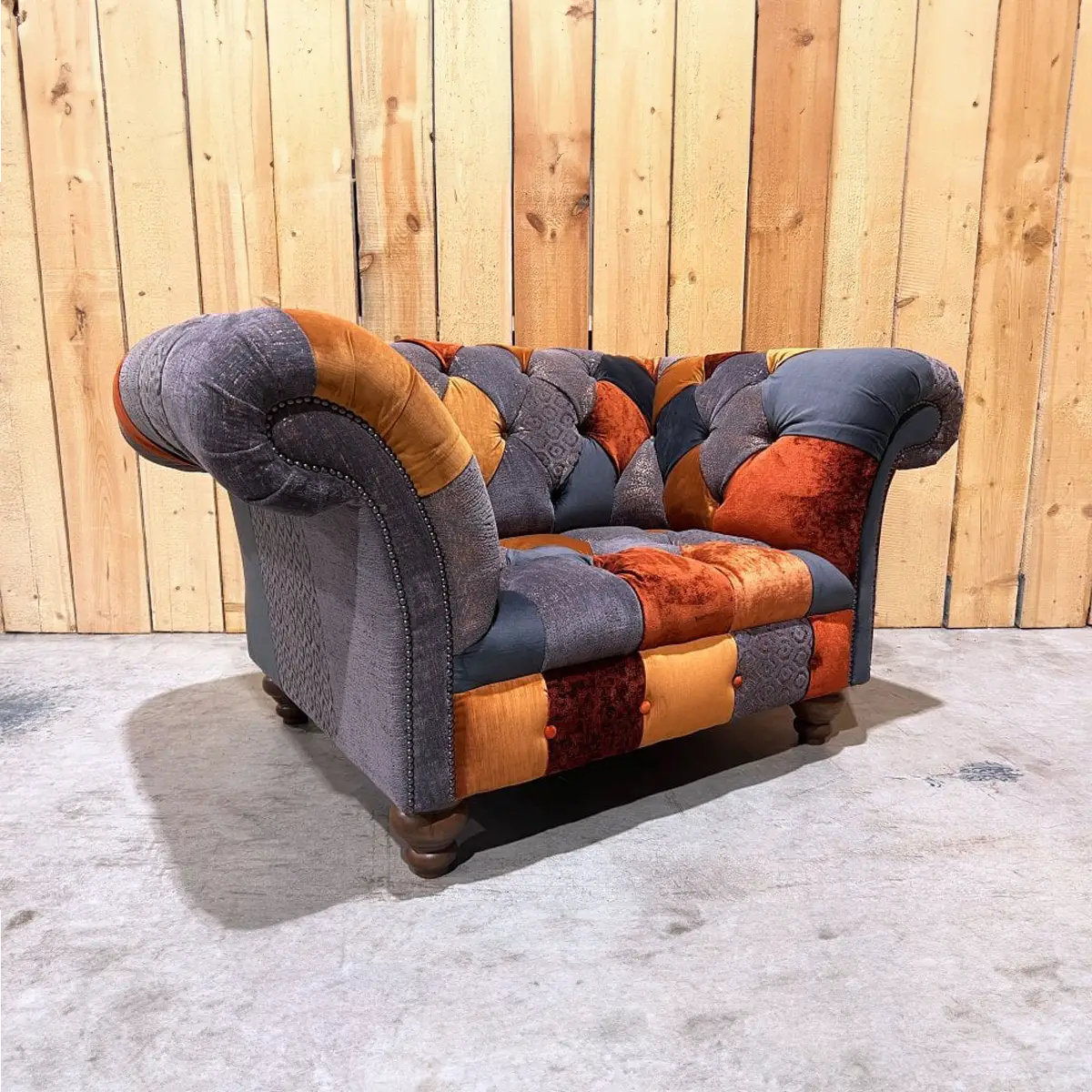 Oswald & Pablo Camborne Patchwork Velvet Chesterfield Snuggle Chair