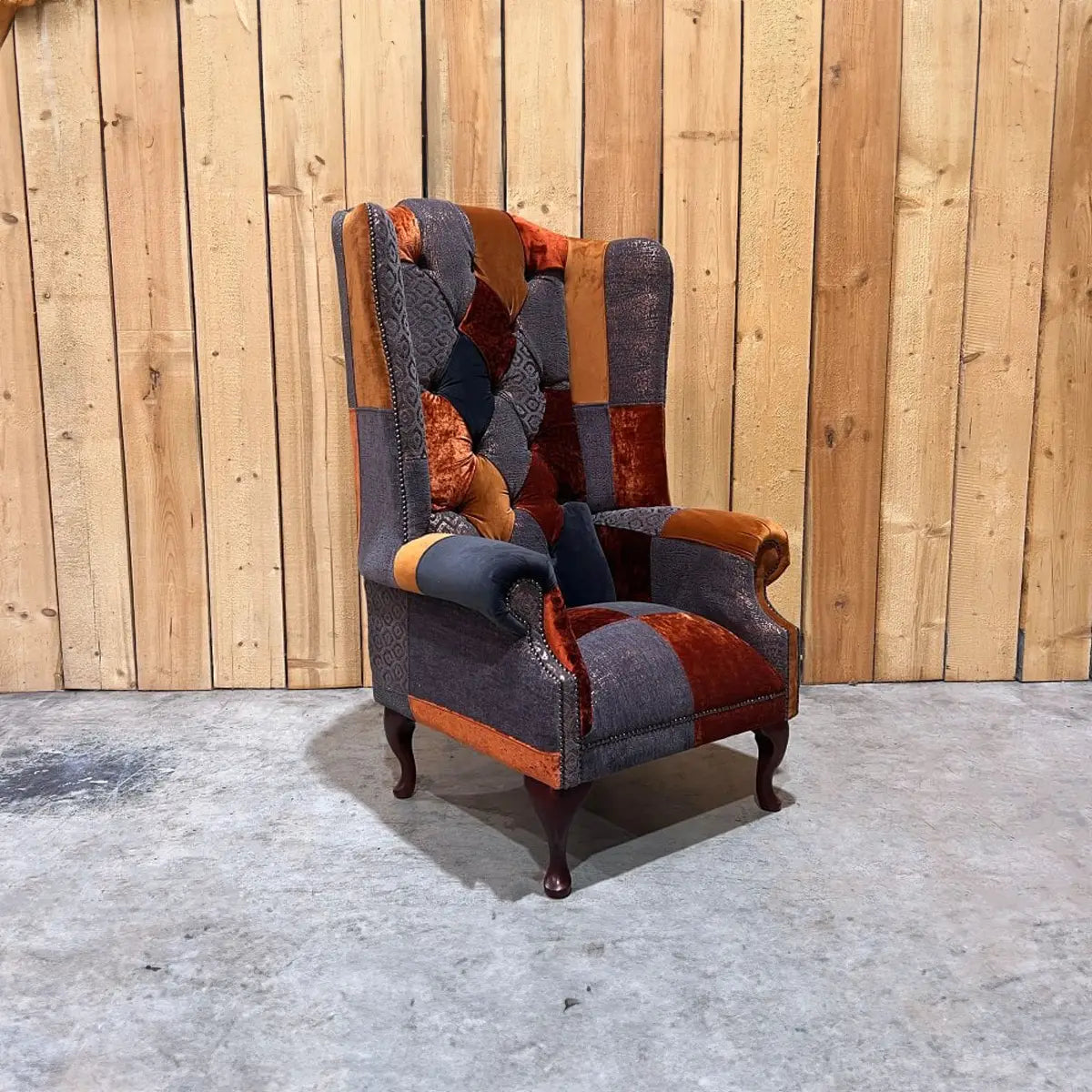 Oswald & Pablo Camborne Patchwork Velvet Chesterfield Wing Chair