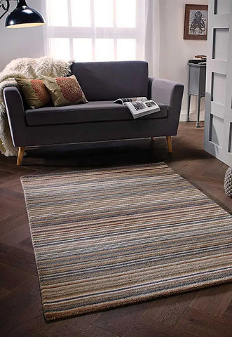 Carter Modern Striped Rug. Available in 8 colours - Brown Stripe Rug Lifestyle Image