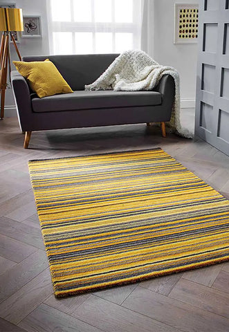 Carter Modern Striped Rug. Available in 8 colours - Yellow Stripe Rug Lifestyle Image