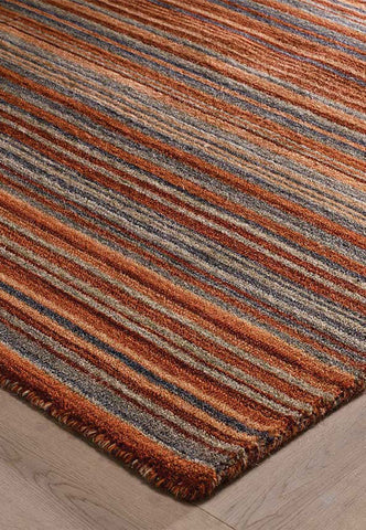 Carter Modern Striped Rug in Rust/Orange - Corner Image