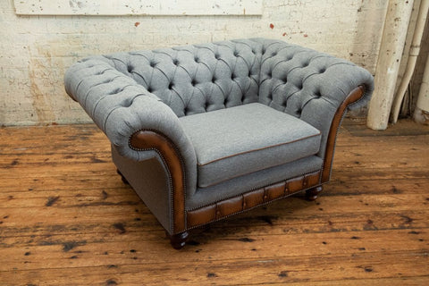 Oswald & Pablo Conrad Iron Herringbone Wool Chesterfield Snuggle Chair, also available in various fabrics and sizes - Overview Image 