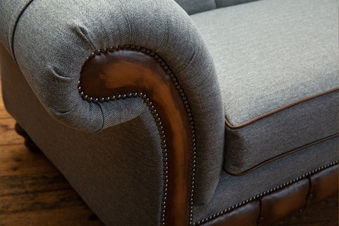 Oswald & Pablo Conrad Iron Herringbone Wool Chesterfield Snuggle Chair, also available in various fabrics and sizes - Stud Detail Image 