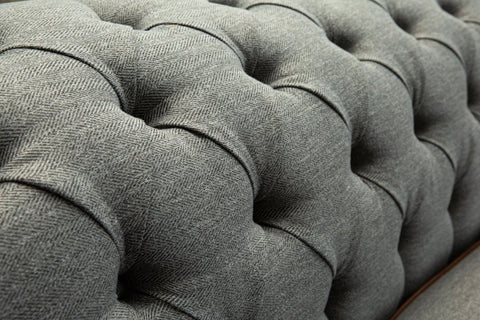 Oswald & Pablo Conrad Iron Herringbone Wool Chesterfield Snuggle Chair, also available in various fabrics and sizes - Button Detail Image 