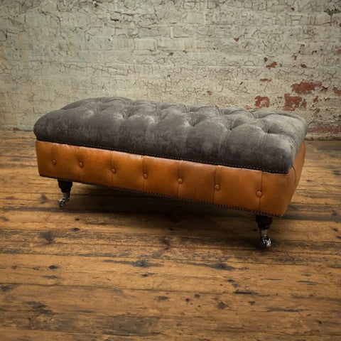 Oswald & Pablo Conrad Grey Chesterfield Footstool, matching items available - Main Image 