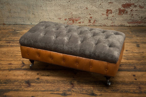 Oswald & Pablo Conrad Grey Chesterfield Footstool, matching items available - Lifestyle Image