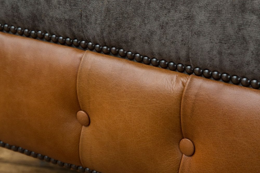 Oswald & Pablo Conrad Grey Chesterfield Velvet and Leather Footstool