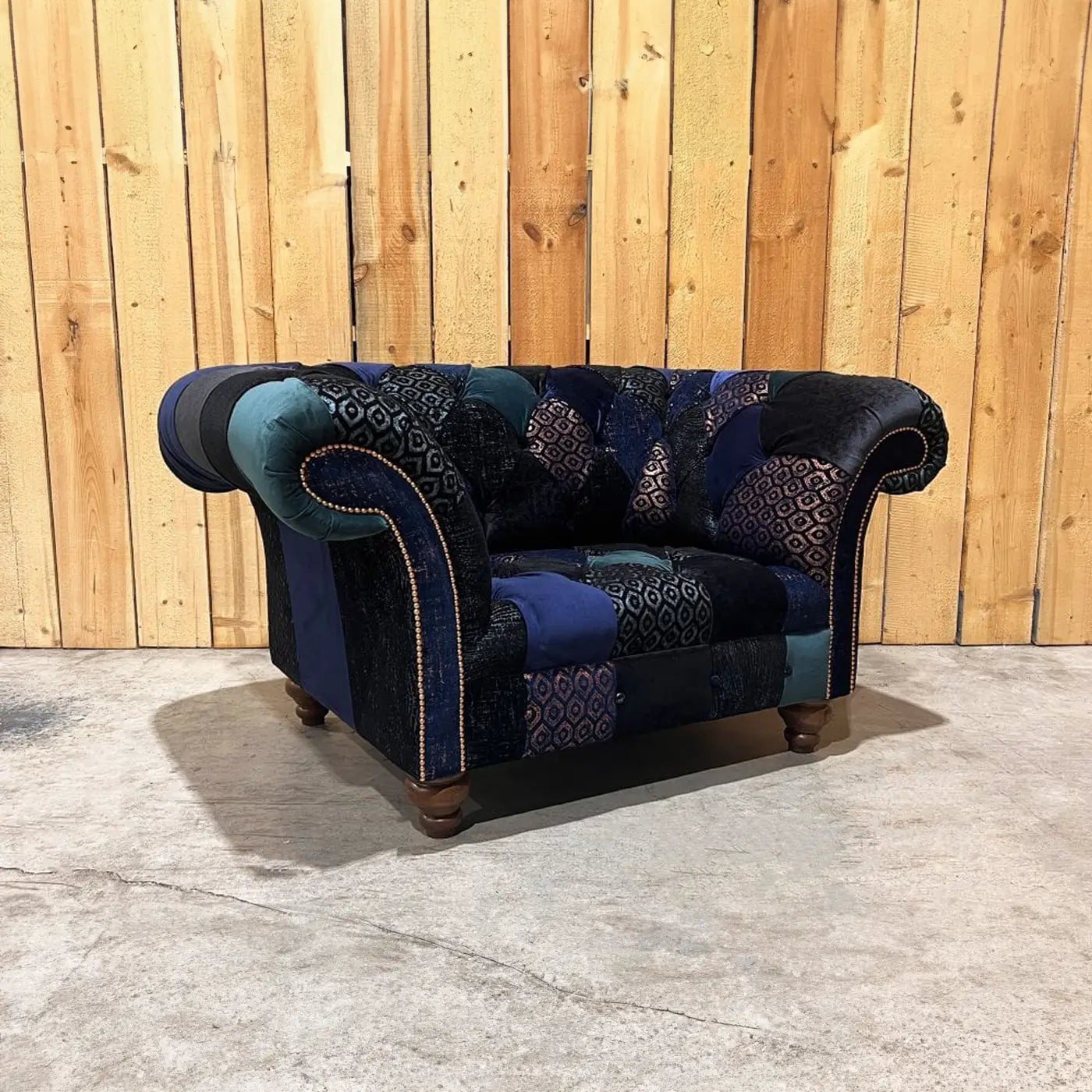 Oswald & Pablo Dorset Patchwork Velvet Chesterfield Snuggle Chair