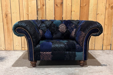 Oswald & Pablo Dorset Patchwork Velvet Chesterfield Snuggle Chair, also available in various size sofas - Lifestyle Image