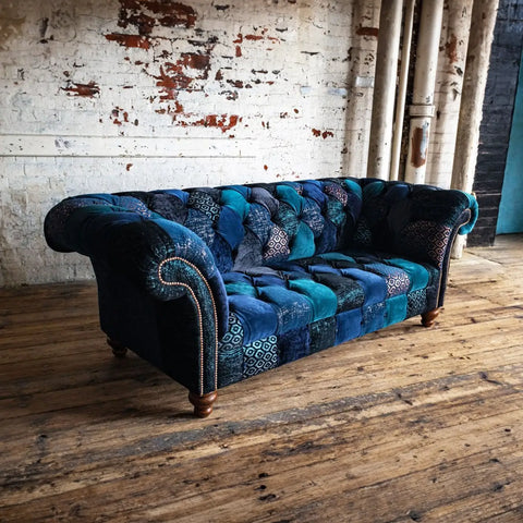 Oswald & Pablo Dorset Patchwork Velvet Chesterfield Sofa, available in various sizes and matching chairs - Main Image 