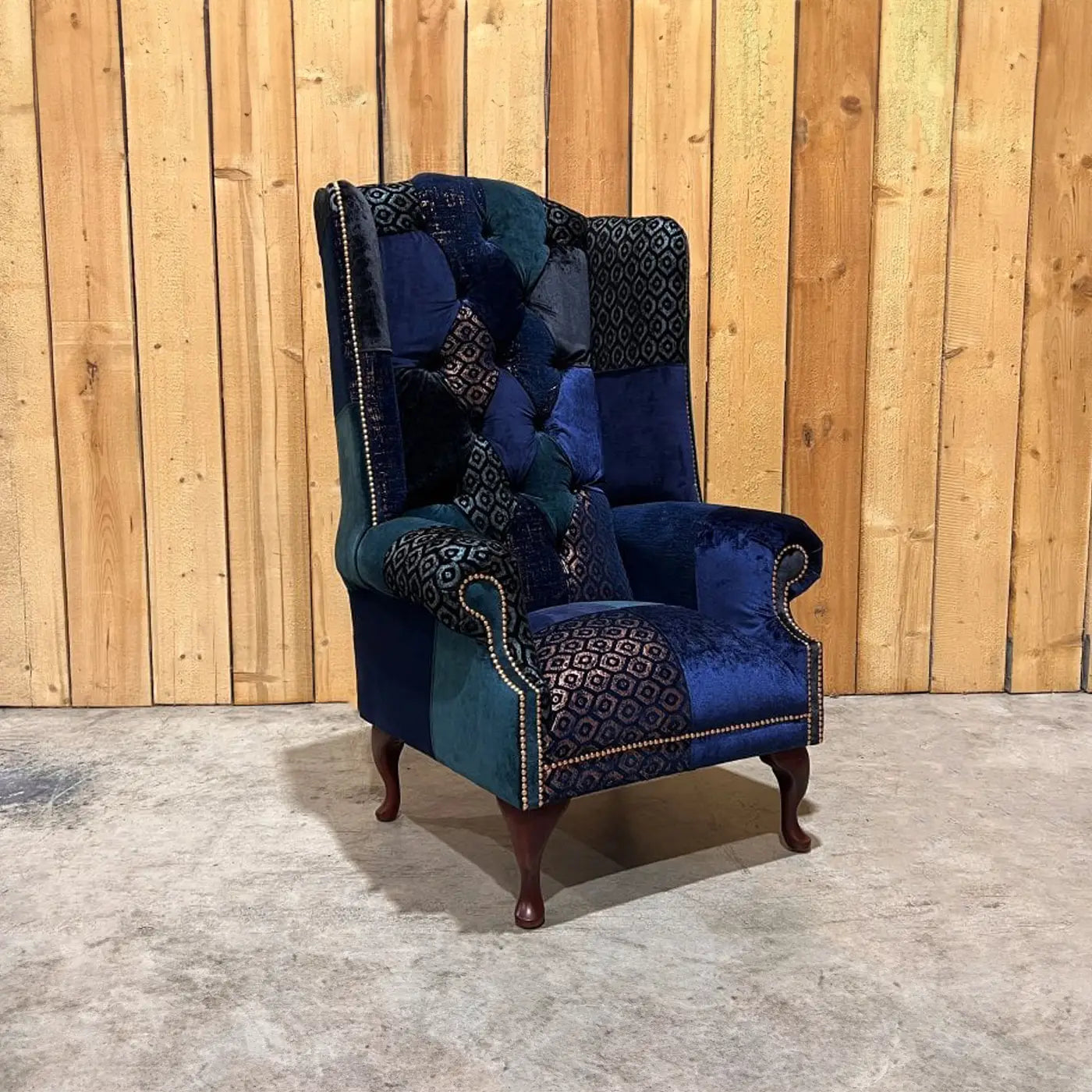 Oswald & Pablo Dorset Patchwork Velvet Chesterfield Wing Chair