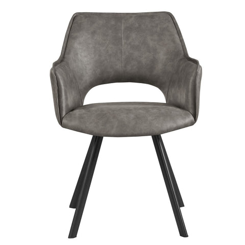 Harley Grey Distressed Leather Set of 4 Dining Chairs, matching bench available. Harley Dining Chair also available in Grey Boucle and Tan Suede - Front View