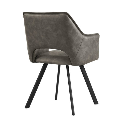 Harley Grey Distressed Leather Set of 4 Dining Chairs, matching bench available. Harley Dining Chair also available in Grey Boucle and Tan Suede - Back Angled View 