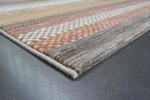 Galleria Stripe Beige Brown Rust Geometric Rug. Available in 3 colours and 8 sizes - Corner Image 