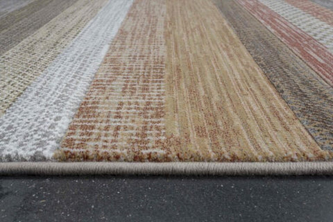 Galleria Stripe Beige Brown Rust Geometric Rug. Available in 3 colours and 8 sizes  - Edging Image 