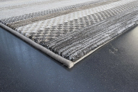 Galleria Stripe Beige Brown Grey Geometric Rug. Available in 3 colours and 8 sizes-Corner Image