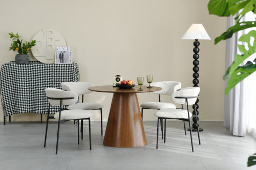 Walnut effect Round Dining Table and 4 Natural Linen Effect Dining Chairs-Lifestyle image 