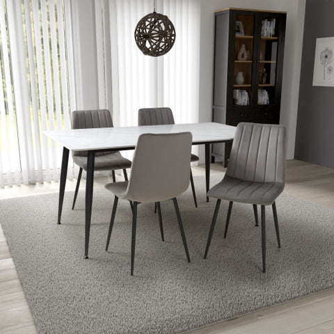 Theo 1.6M White Sintered Stone Dining Table with 4 Chairs