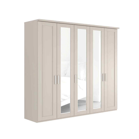 Wiemann Kempton 5 Door Wardrobe with Cornice and Mirror in Champagne Colour, Width 250cm Height 220cm 