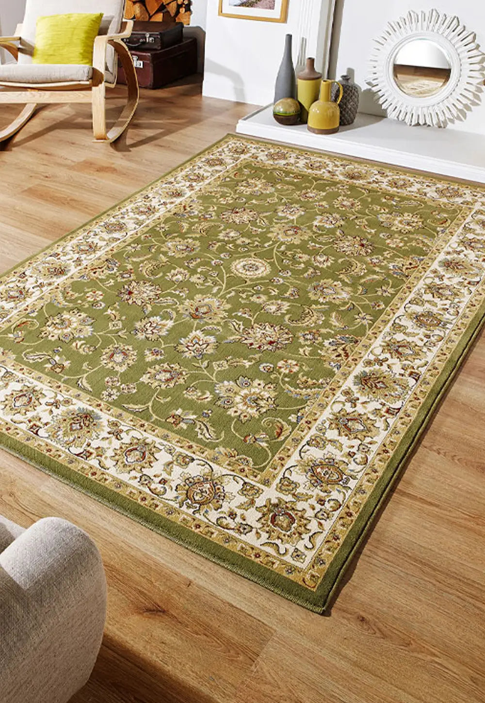 Kendra 3330g Green and Cream Traditional Rug