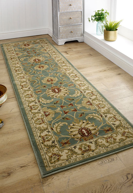 Kendra Traditional Rug, Available in 11 designs also available in 8 sizes - 45L Green/Cream Runner Lifestyle Image