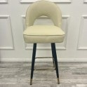 Clover Cream Brushed Velvet Bar Stool with Black Legs and Gold Tip