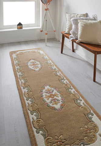 Royal Cream and Rose Traditional Rug, also available in cream, red, rose, green, blue, beige. Available in 7 sizes  - Lifestyle Runner Image Beige