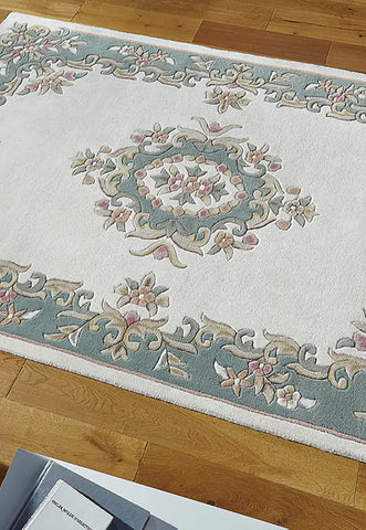 Royal Cream and Green Traditional Rug, also available in cream, red, rose, green, blue, beige. Available in 7 sizes - Lifestyle Image Cream and Green