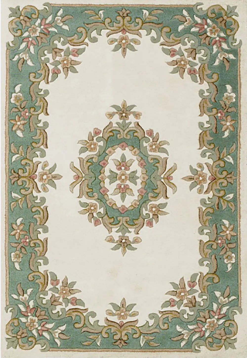 Royal Cream and Rose Traditional Rug, also available in cream, red, rose, green, blue, beige. Available in 7 sizes  - Main Image Cream and Green